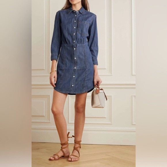 VERONICA BEARD Keston Snap-Front Denim Shirt Dress 4 - Picture 1 of 13